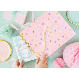 Dárková taška, papírová, HVĚZDY, růžová + barevný mix, rozměr 26x32x13cm (zn. PartyDeco)