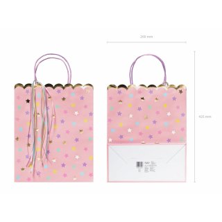 Dárková taška, papírová, HVĚZDY, růžová + barevný mix, rozměr 26x32x13cm (zn. PartyDeco)