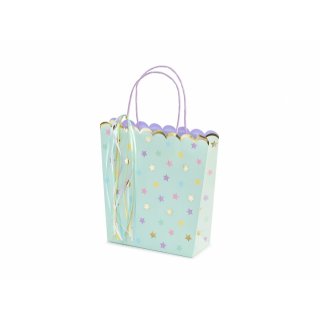 Dárková taška, papírová, HVĚZDY, mintová + barevný mix, rozměr 22x23x8cm (zn. PartyDeco)