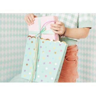 Dárková taška, papírová, HVĚZDY, mintová + barevný mix, rozměr 22x23x8cm (zn. PartyDeco)