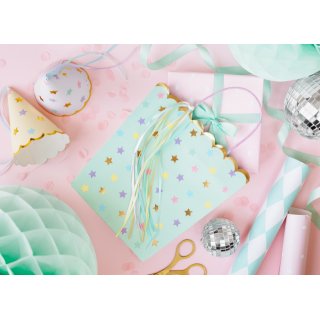 Dárková taška, papírová, HVĚZDY, mintová + barevný mix, rozměr 22x23x8cm (zn. PartyDeco)