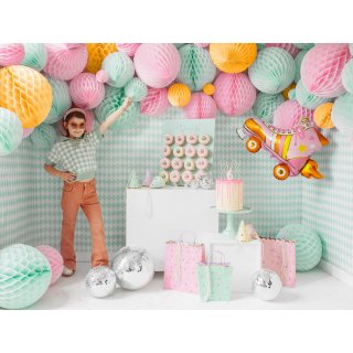 Dárková taška, papírová, HVĚZDY, mintová + barevný mix, rozměr 22x23x8cm (zn. PartyDeco)