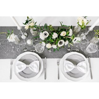 Tištěná luxusní organza, černá se stříbrnými květinovými vzory, šířka 36cm / délka 9m (zn. PartyDeco)