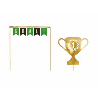 Dortové zápichy FOTBAL / brána + pohár, 15.5-20cm - set 2ks (zn. PartyDeco)