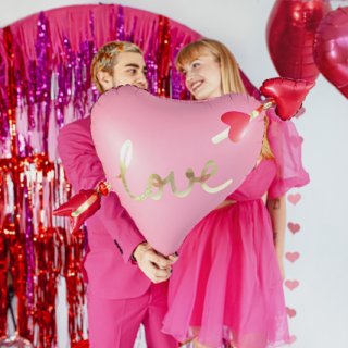 Fóliový balónek SRDCE s amorovým šípem, velikost 76x55cm (zn. PartyDeco)