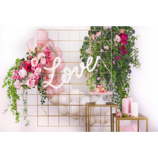 LED svítící neonový nápis LOVE - Láska, bílá, rozměr 61x27.4cm (zn. PartyDeco)