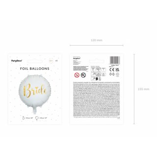 Fóliový balónek BRIDE / nevěsta, bílý kruh, velikost 45cm (zn. PartyDeco)