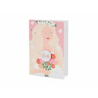 Svatební blahopřání se smalt odznakem Nevěsta + obálka se zlatým lemem, rozměr 10.5x15cm (zn. PartyDeco)