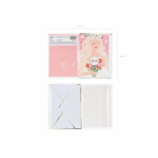 Svatební blahopřání se smalt odznakem Nevěsta + obálka se zlatým lemem, rozměr 10.5x15cm (zn. PartyDeco)