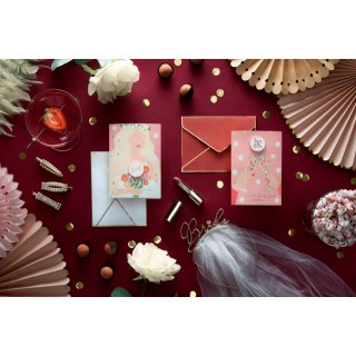 Rozlučkové blahopřání se smalt odznakem Nevěsta + červená obálka se zlatým lemem, rozměr 10.5x15cm (zn. PartyDeco)