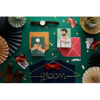 Rozlučkové blahopřání se smalt odznakem Ženich + červená obálka se zlatým lemem, rozměr 10.5x15cm (zn. PartyDeco)