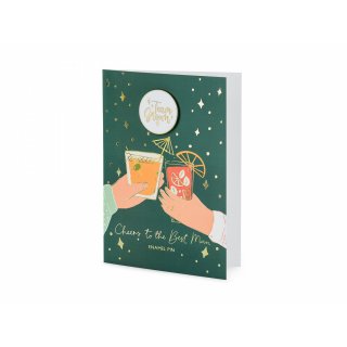 Rozlučkové blahopřání se smalt odznakem Ženich + hnědá obálka se zlatým lemem, rozměr 10.5x15cm (zn. PartyDeco)