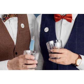 Rozlučkové blahopřání se smalt odznakem Ženich + hnědá obálka se zlatým lemem, rozměr 10.5x15cm (zn. PartyDeco)