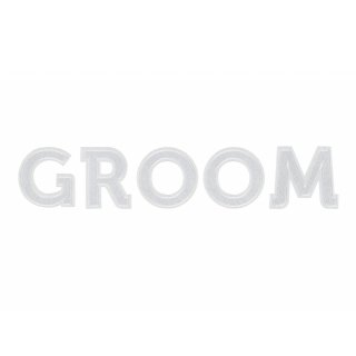 Nažehlovačka GROOM / ženich, bílá barva, rozměr 30x6cm (zn. PartyDeco)