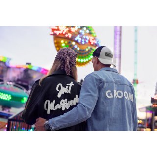 Nažehlovačka Just Married, bílá barva, rozměr 30x18cm (zn. PartyDeco)