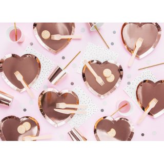 Papírové talířky tvar SRDCE, rozměr 21x19cm, rosegold barva - set 6ks (zn. PartyDeco)