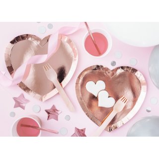 Papírové talířky tvar SRDCE, rozměr 21x19cm, rosegold barva - set 6ks (zn. PartyDeco)