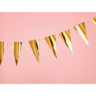 Závěsná girlanda trojúhelníky, zlatá metalická barva, délka 2.15m (zn. PartyDeco)