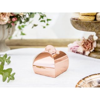 Dárkové krabičky papírové, rosegold zrcadlová barva, rozměr 6x6x5.5cm - set 10ks (zn. PartyDeco)