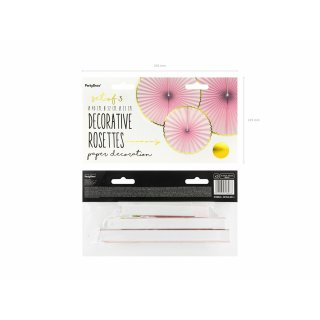 Dekorativní rozety Yummy, světle růžové se zlatým lemem - set 3ks, různé velikosti (zn. PartyDeco)