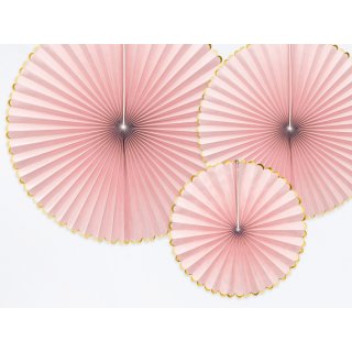 Dekorativní rozety Yummy, světle růžové se zlatým lemem - set 3ks, různé velikosti (zn. PartyDeco)