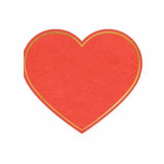 Ubrousky tvarované - SRDCE, červená barva, rozměr 14.3x12.cm - set 20ks (zn. PartyDeco)