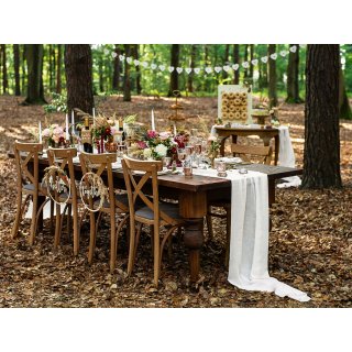 Mušelínový běhoun na stůl, světle krémová barva, šířka 70cm / délka 5m (zn. PartyDeco)