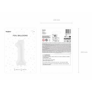 Fóliová ČÍSLICE 1, bílá matná barva, velikost 86cm (zn. PartyDeco)