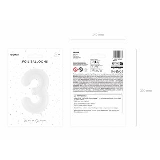 Fóliová ČÍSLICE 3, bílá matná barva, velikost 86cm (zn. PartyDeco)