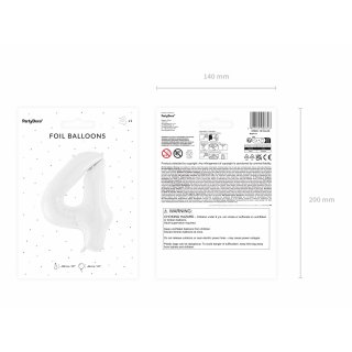 Fóliová ČÍSLICE 4, bílá matná barva, velikost 86cm (zn. PartyDeco)