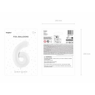 Fóliová ČÍSLICE 6, bílá matná barva, velikost 86cm (zn. PartyDeco)