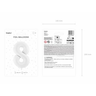 Fóliová ČÍSLICE 8, bílá matná barva, velikost 86cm (zn. PartyDeco)