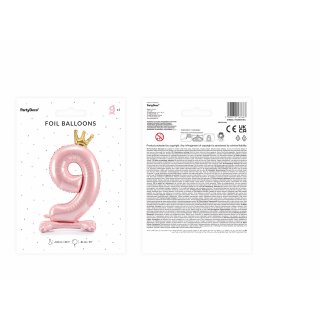Stojací fóliová ČÍSLICE 9 s korunkou, světle růžová, velikost 84cm (zn. PartyDeco)