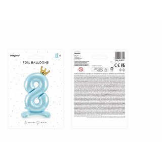 Stojací fóliová ČÍSLICE 8 s korunkou, nebesky modrá, velikost 84cm (zn. PartyDeco)