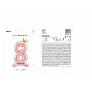 Stojací fóliová ČÍSLICE 8 s korunkou, světle růžová, velikost 84cm (zn. PartyDeco)