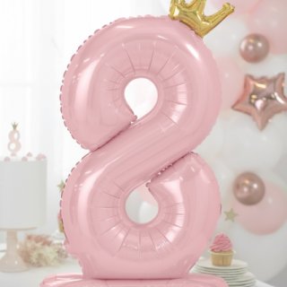 Stojací fóliová ČÍSLICE 8 s korunkou, světle růžová, velikost 84cm (zn. PartyDeco)