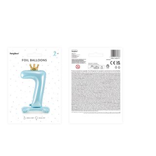 Stojací fóliová ČÍSLICE 7 s korunkou, nebesky modrá, velikost 84cm (zn. PartyDeco)