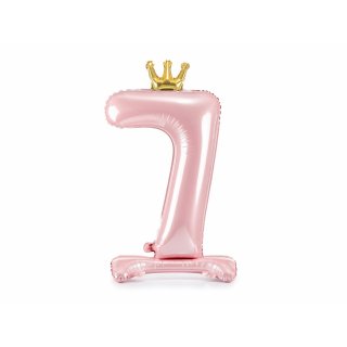 Stojací fóliová ČÍSLICE 7 s korunkou, světle růžová, velikost 84cm (zn. PartyDeco)