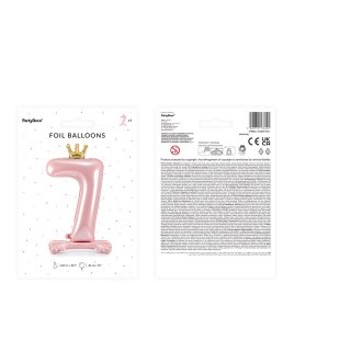 Stojací fóliová ČÍSLICE 7 s korunkou, světle růžová, velikost 84cm (zn. PartyDeco)