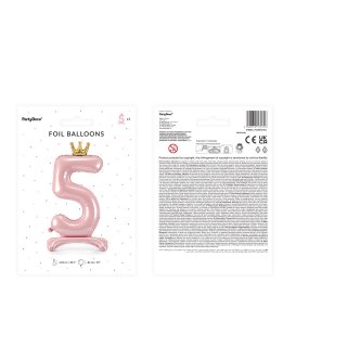 Stojací fóliová ČÍSLICE 5 s korunkou, světle růžová, velikost 84cm (zn. PartyDeco)