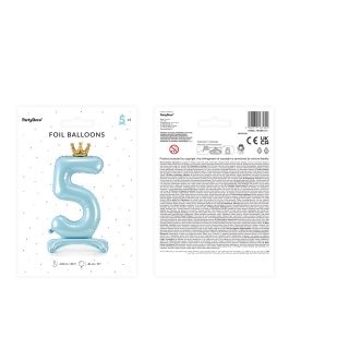 Stojací fóliová ČÍSLICE 5 s korunkou, nebesky modrá, velikost 84cm (zn. PartyDeco)