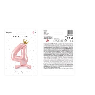 Stojací fóliová ČÍSLICE 4 s korunkou, světle růžová, velikost 84cm (zn. PartyDeco)