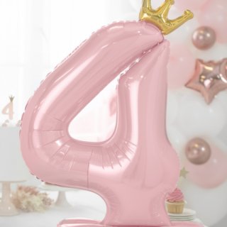 Stojací fóliová ČÍSLICE 4 s korunkou, světle růžová, velikost 84cm (zn. PartyDeco)