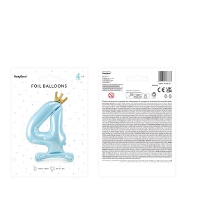 Stojací fóliová ČÍSLICE 4 s korunkou, nebesky modrá, velikost 84cm (zn. PartyDeco)