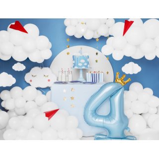 Stojací fóliová ČÍSLICE 4 s korunkou, nebesky modrá, velikost 84cm (zn. PartyDeco)