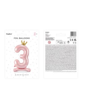 Stojací fóliová ČÍSLICE 3 s korunkou, světle růžová, velikost 84cm (zn. PartyDeco)