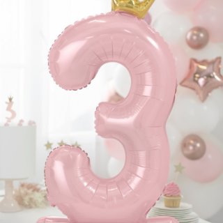 Stojací fóliová ČÍSLICE 3 s korunkou, světle růžová, velikost 84cm (zn. PartyDeco)