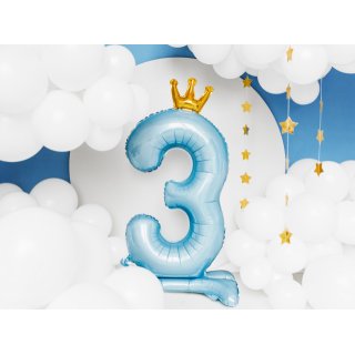 Stojací fóliová ČÍSLICE 3 s korunkou, nebesky modrá, velikost 84cm (zn. PartyDeco)
