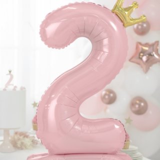 Stojací fóliová ČÍSLICE 2 s korunkou, světle růžová, velikost 84cm (zn. PartyDeco)