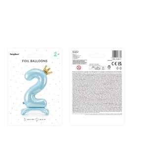 Stojací fóliová ČÍSLICE 2 s korunkou, nebesky modrá, velikost 84cm (zn. PartyDeco)